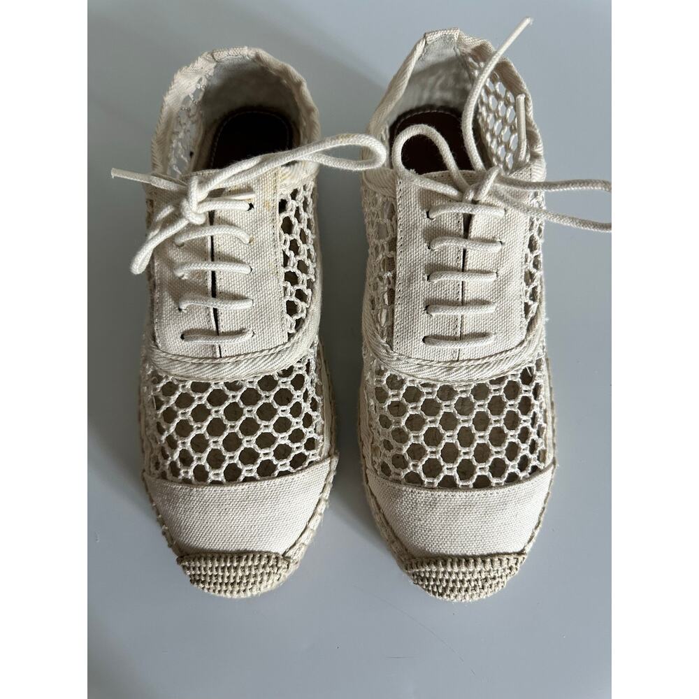 Ralph Lauren Crochet Espadrille Flats Womens Size 7 Ivory Lace Jute Sole Coastal